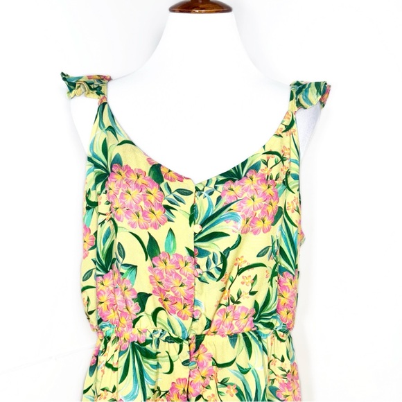 SOLD-Farm Rio Tropical Floral Ruffled Embroidered Peplum Yellow Pink Sleeveless - Picture 6 of 14